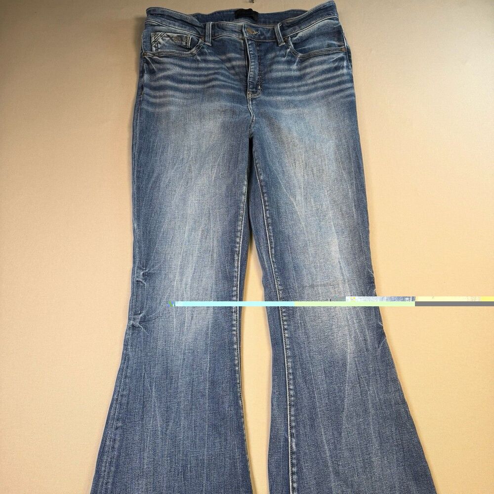 Buckle Black Fit No75 Flare Jeans Women 32x32 Blue Bell Bottom Whiskers
